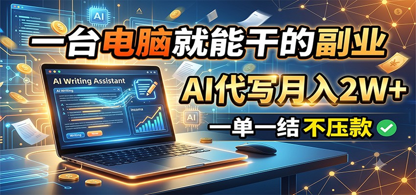 一台电脑就能干的副业，AI代写月入2W+，一单一结不压款-资源共享