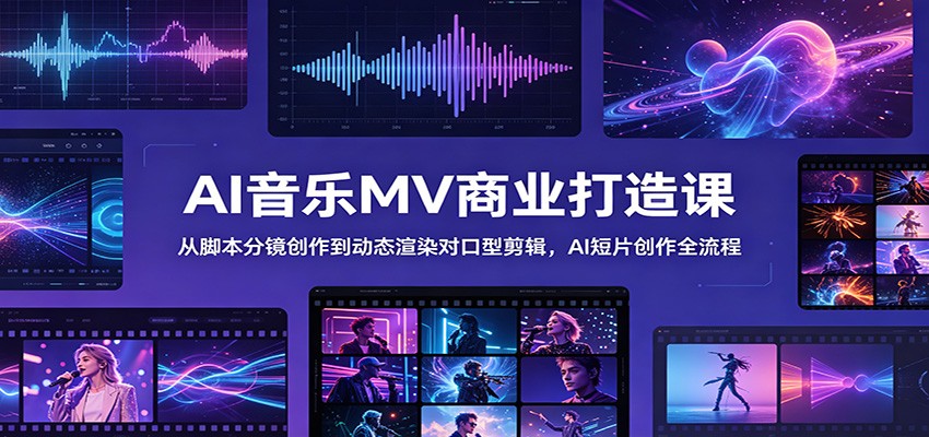 AI音乐MV商业打造课：从脚本分镜创作到动态渲染对口型剪辑，AI短片创作全流程-资源共享