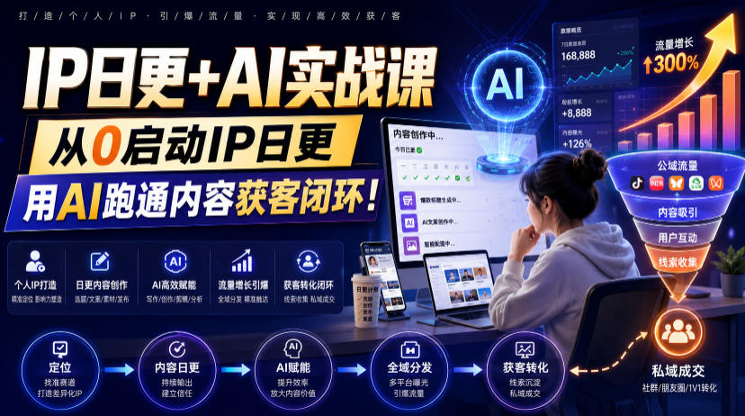 IP日更+AI实战课,从0启动IP日更,IP置顶视频制作+100条选题库搭建+10条日更规划,用AI跑通内容获客闭环!-资源共享