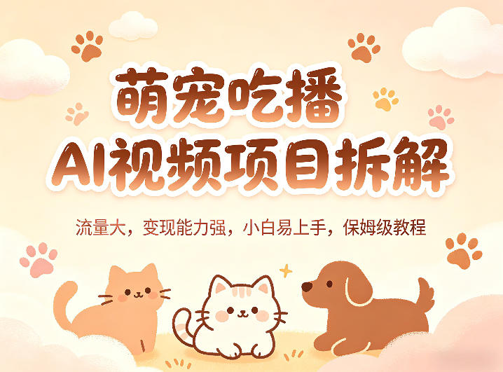 萌宠吃播AI视频项目拆解，流量大，变现能力强，小白易上手，保姆级教程-资源共享