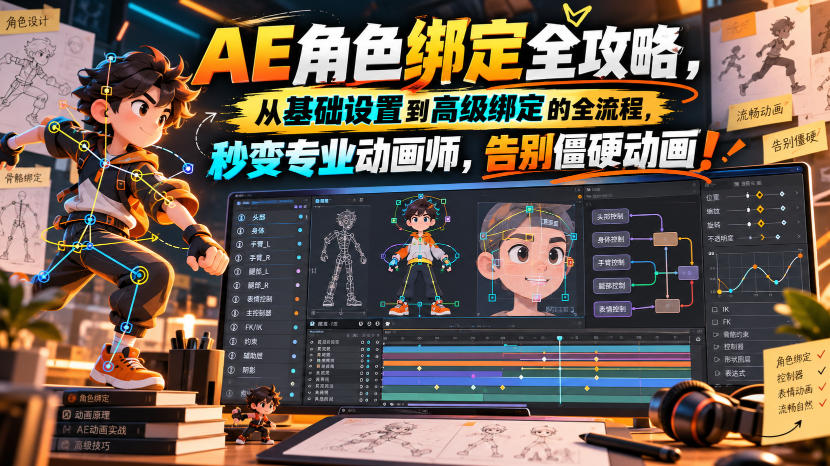 【无水印】AE角色绑定全攻略，从基础设置到高级绑定的全流程，秒变专业动画师，告别僵硬动画！【原创双语字幕】-资源共享