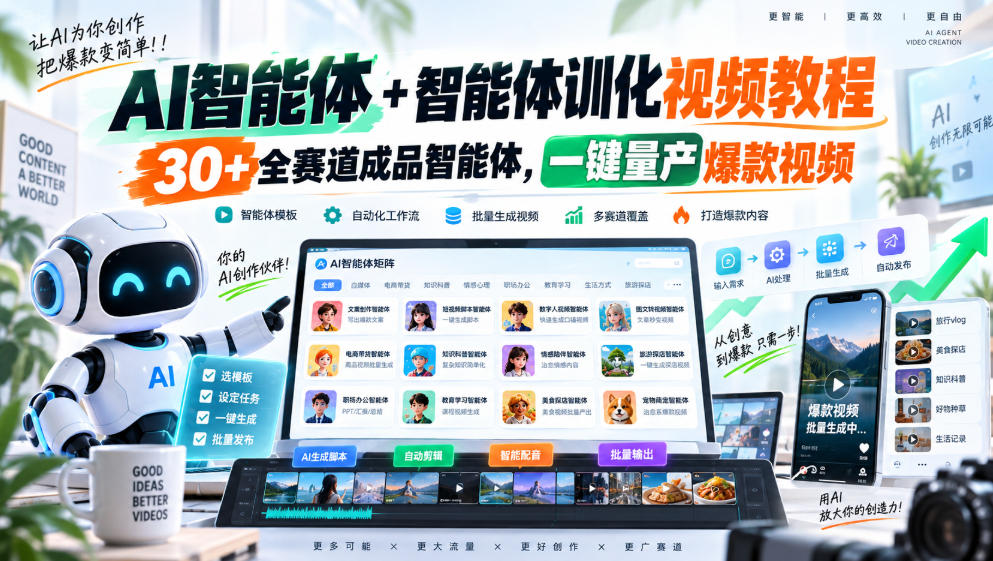 【无水印】AI智能体+智能体训化视频教程，30+全赛道成品智能体，一键量产爆款视频【更新】-资源共享