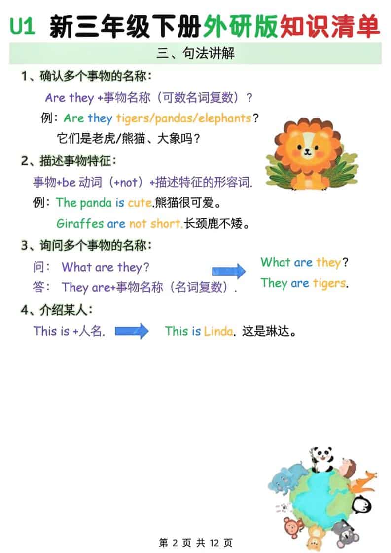 三年级下英语Unit1-6知识清单《外研版（三起）》-资源共享