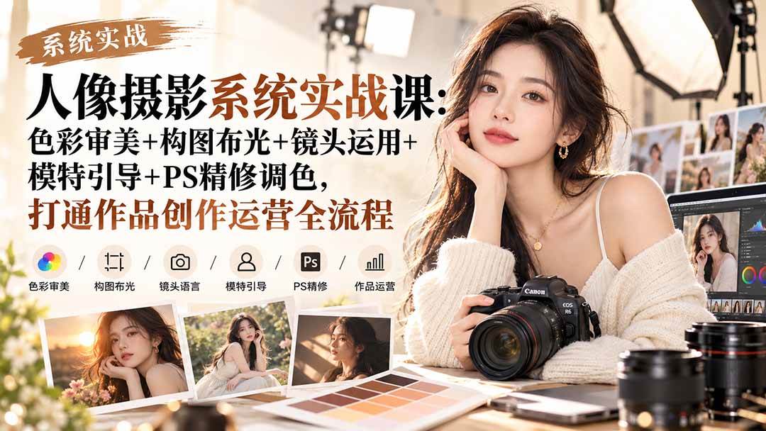 （20623期）【无水印】人像摄影系统实战课：色彩审美+构图布光+镜头运用+模特引导+PS精修调色，打通作品创作运营全流程-资源共享