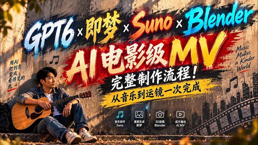 （20587期）GPT6×即梦×Suno×Blender｜AI电影级MV完整制作流程！从音乐到运镜一次完成 (无水印)-资源共享