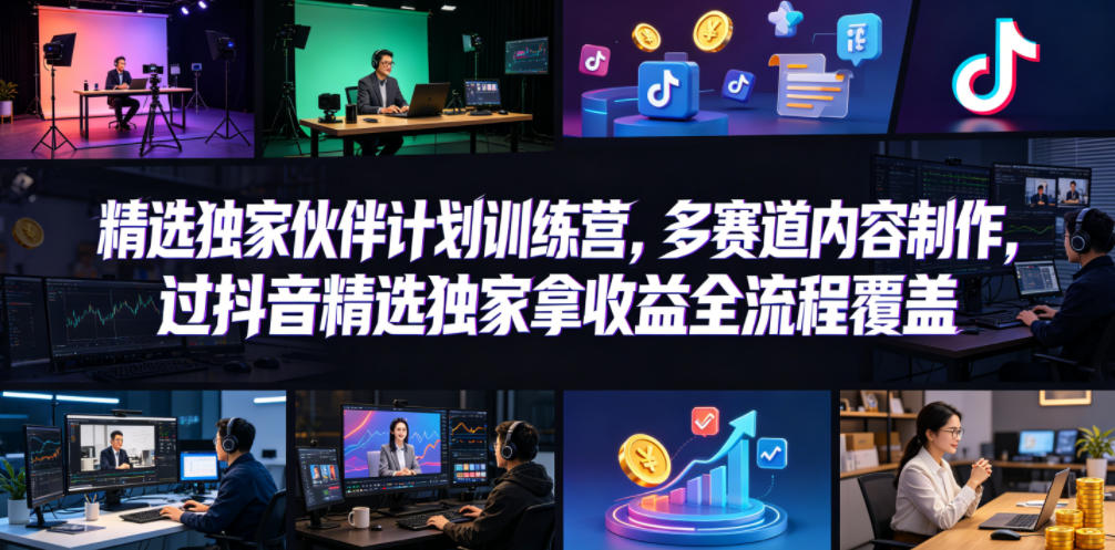 小豁食堂精选独家伙伴计划训练营,多赛道内容制作,过抖音精选独家拿收益全流程覆盖-资源共享