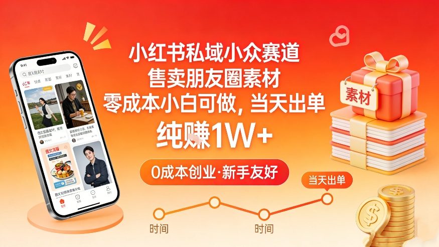 小红书私域小众赛道，售卖朋友圈素材，零成本小白可做，当天出单，月入1W+-资源共享