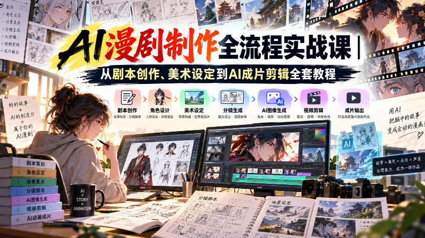 AI漫剧制作全流程实战课｜从剧本创作、美术设定到AI成片剪辑全套教程-资源共享