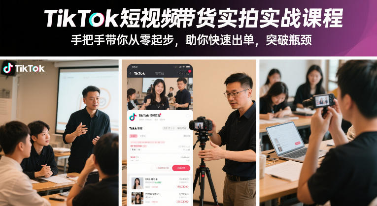 TikTok短视频带货实拍实战课程，手把手带你从零起步，助你快速出单，突破瓶颈-资源共享