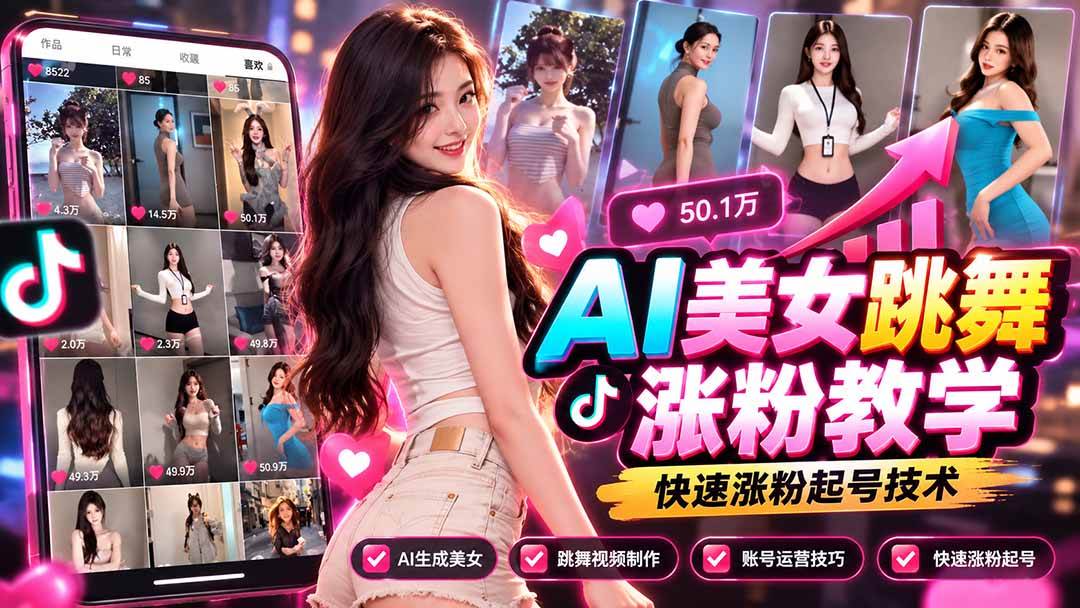 （21256期）AI美女跳舞涨粉教学，AI生成美女，跳舞视频制作，账号运营与快速起号涨粉-资源共享