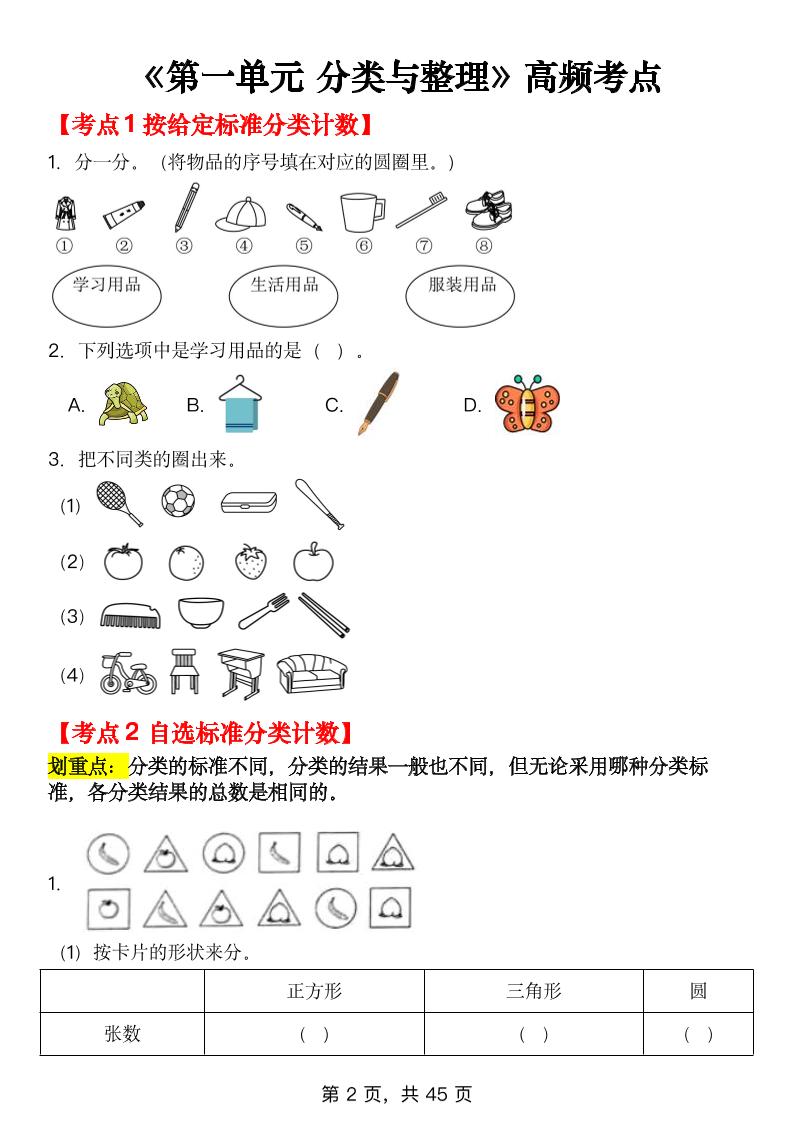二年级上数学全册知识点汇总-资源共享