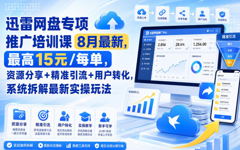 迅雷网盘专项推广培训课9月最新,最高15米/每单,资源分享+精准引流+用户转化,系统拆解最新实操玩法(更新0915) 迅雷网盘专项推广培训课9月最新,最高15米/每单,资源分享+精准引流+用户转化,系统拆解最新实操玩法(更新0915)