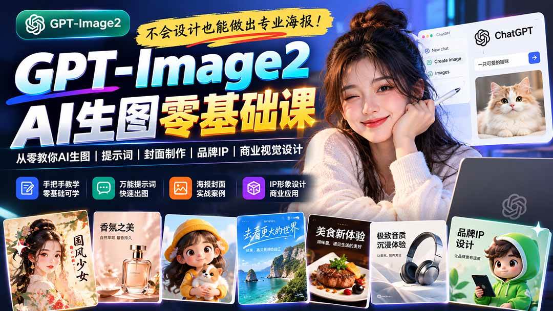（20944期）不会设计也能做出专业海报！GPT-Image2从零教你AI生图、提示词、封面制作、品牌IP与商业视觉设计-资源共享