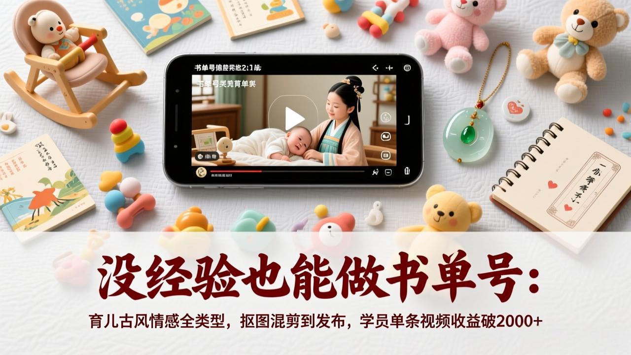 没经验也能做书单号：育儿古风情感全类型，抠图混剪到发布，学员单条视频收益破2000+-资源共享