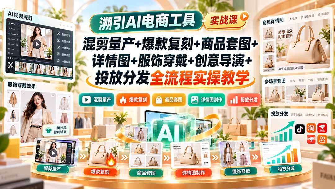 (20724期)溯引AI电商工具实战课:混剪量产+爆款复刻+商品套图+详情图+服饰穿戴+创意导演+投放分发全流程实操教学-资源共享