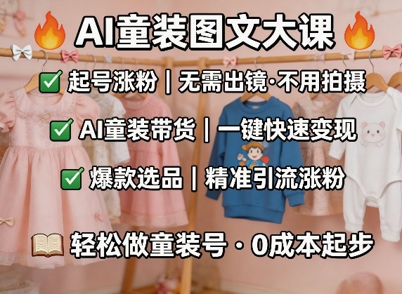 AI童装图文剪辑,某社群童装图文大课,起号涨粉、AI童装带货、爆款选品,无需出镜和拍摄-资源共享