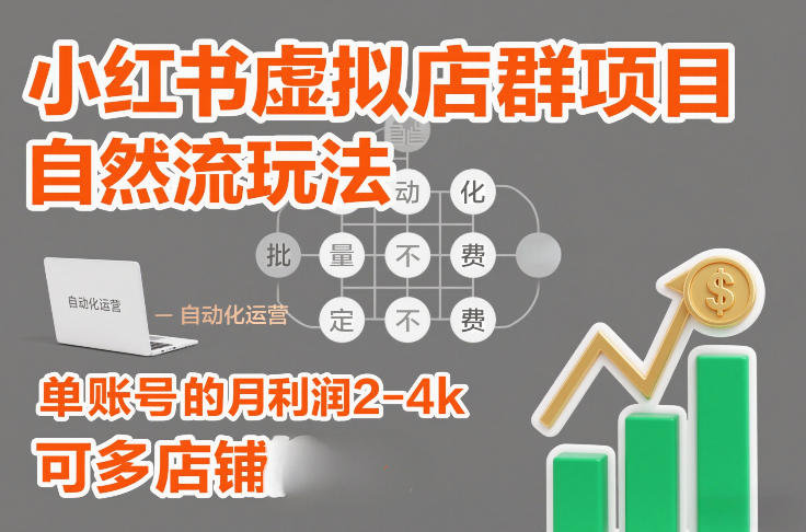 小红书虚拟店群项目，自然流玩法，批量自动化，稳定不费号，单账号的月利润2-4k，可多店矩阵-资源共享