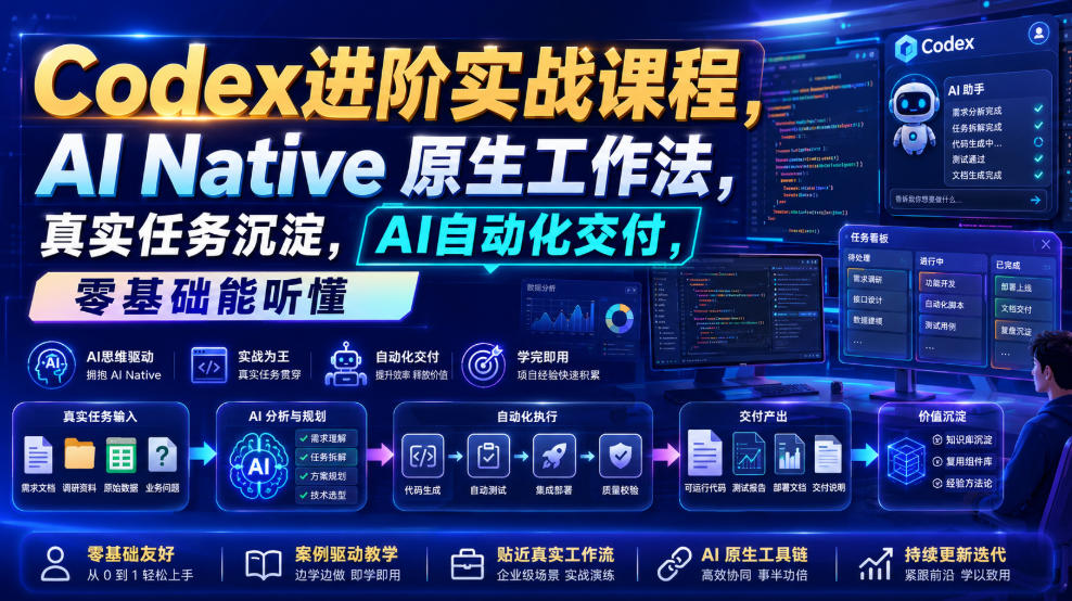 Codex进阶实战课｜AI Native原生工作法，22节真实任务落地，从配置到AI自动化交付全链路教程-资源共享
