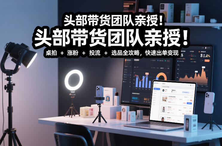 头部带货团队亲授！专业短视频实拍带货课：桌拍+涨粉+投流+选品全攻略，快速出单变现，月入2w+-资源共享