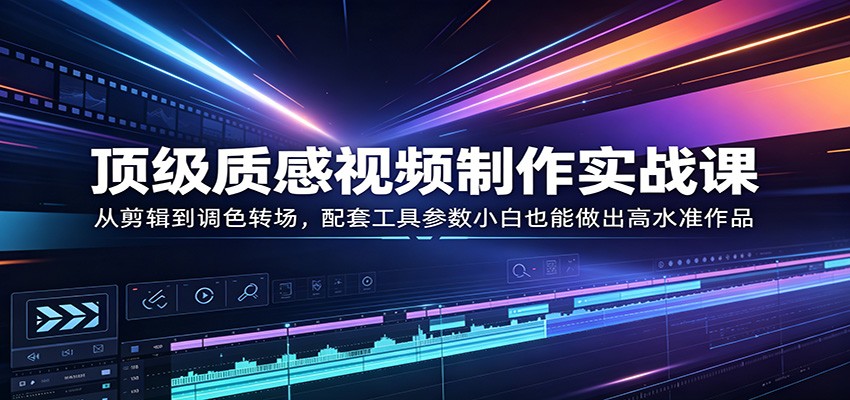 顶级质感视频制作实战课：从剪辑到调色转场，配套工具参数小白也能做出高水准作品-资源共享