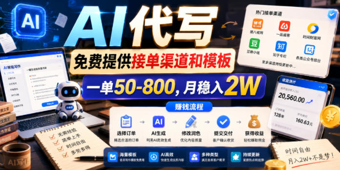 AI代写,免费提供接单渠道和模板,一单50-800,月稳入2W【揭秘】-资源共享