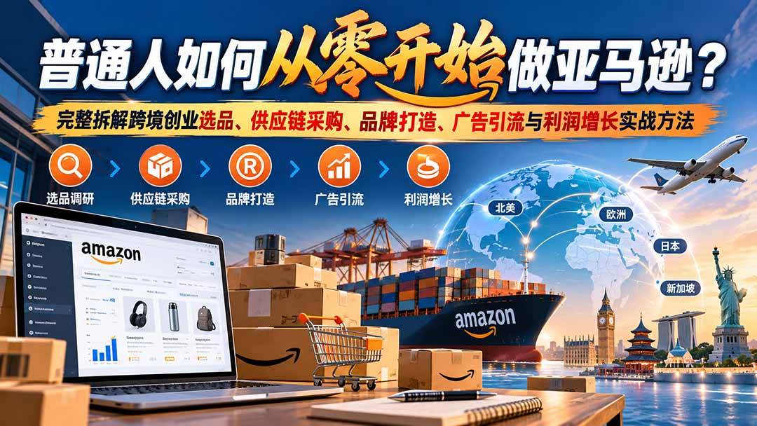 (20953期)普通人如何从零开始做亚马逊?完整拆解跨境创业选品、供应链采购、品牌打造、广告引流与利润增长实战方法-资源共享