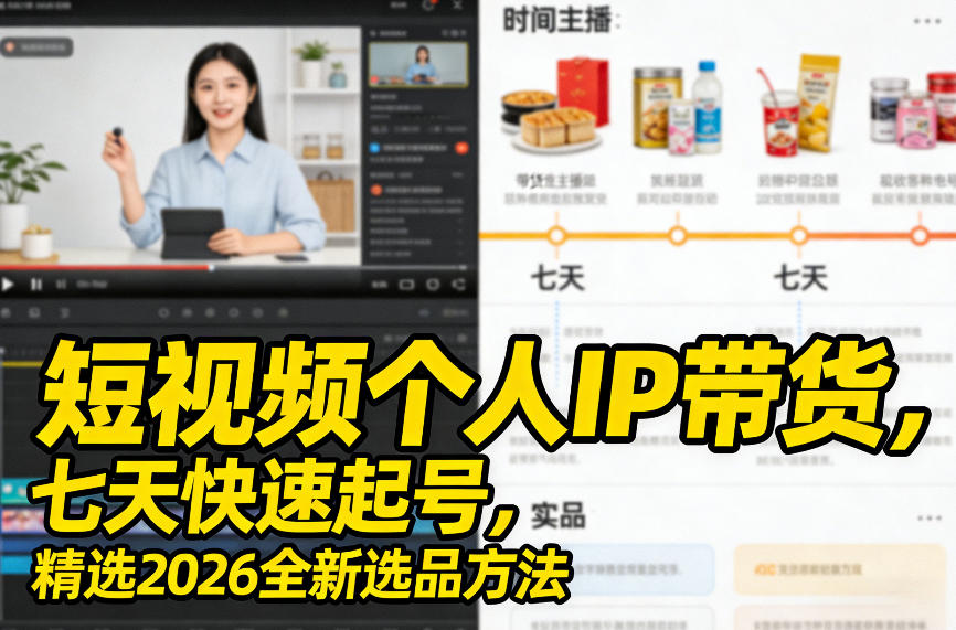 短视频个人IP带货,七天快速起号,精选2026全新选品方法-资源共享