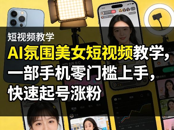 AI氛围美女短视频教学，一部手机零门槛上手，快速起号涨粉-资源共享