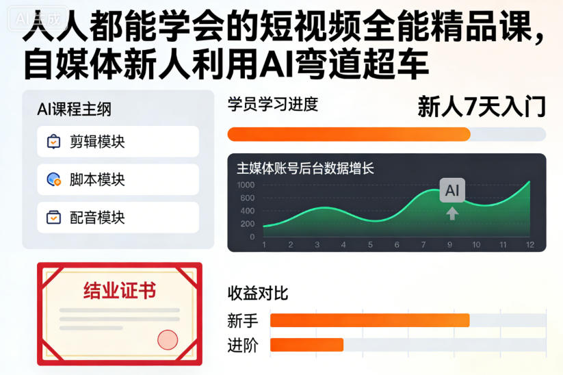 人人都能学会的短视频全能精品课，自媒体新人利用AI弯道超车-资源共享