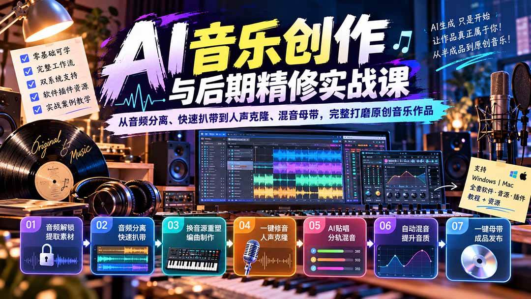 (20652期)AI音乐创作与后期精修实战课:从音频分离、快速扒带到人声克隆、混音母带,完整打磨原创音乐作品-资源共享