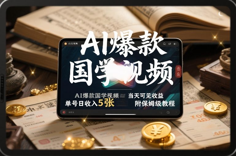AI爆款国学视频，独家起号方法，小白直接上手，当天可见收益，单号日收入5张+附保姆级教程-资源共享