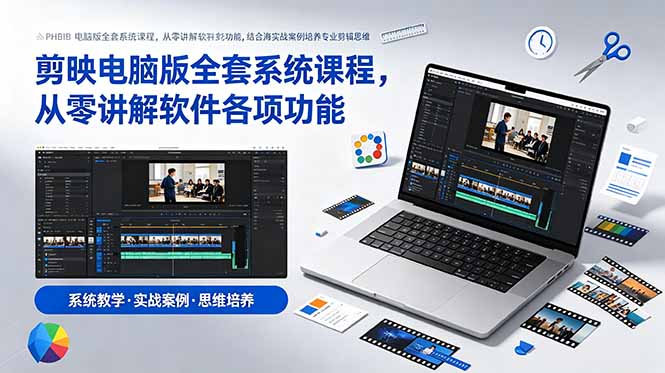 剪映电脑版全套系统课程,从零讲解软件各项功能,结合海量实战案例培养专业剪辑思维-资源共享