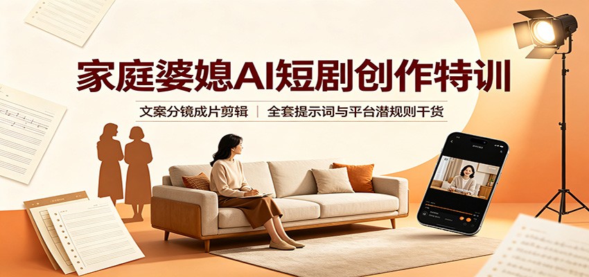 家庭婆媳AI短剧创作特训:文案分镜成片剪辑,全套提示词与平台潜规则干货-资源共享